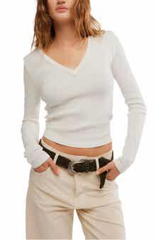 Free People Neria Long Sleeve Stretch Cotton Crop Top