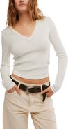 Free People Neria Long Sleeve Stretch Cotton Crop Top