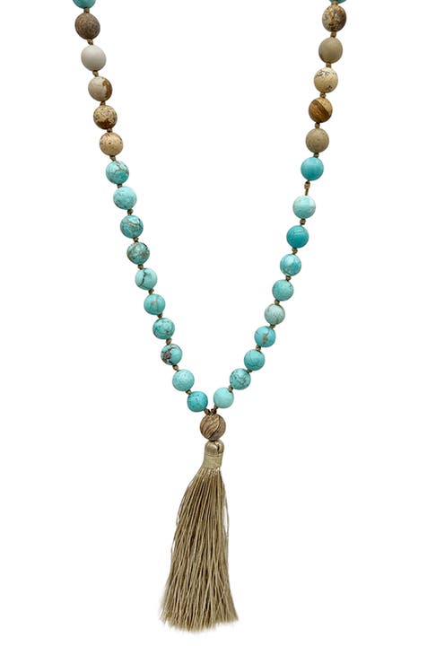 Mala Beaded Tassel Pendant Necklace