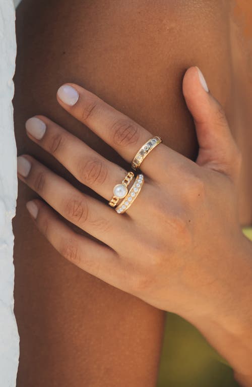 Sterling Forever Kimber Set Of 3 Faux Pearl & Cubic Zirconia Stackable Rings In Gold