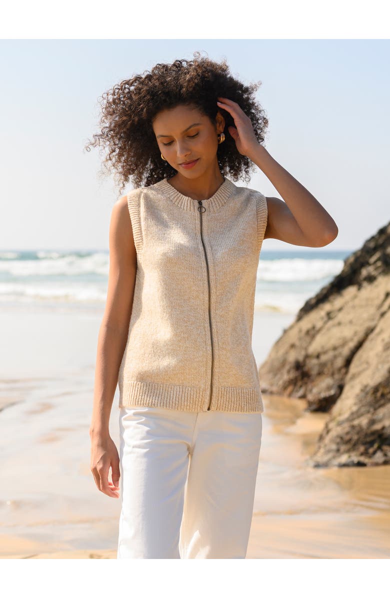 Celtic & Co. Zip Through Sleeveless Cardigan, Alternate, color, Oatmeal