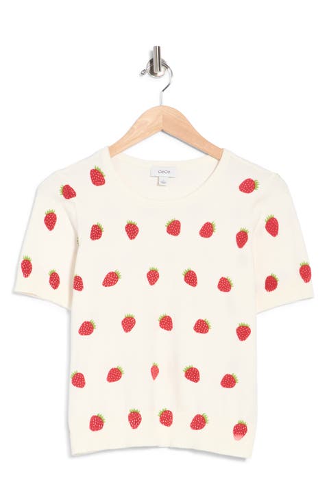 Strawberry Short Sleeve Cotton Sweater