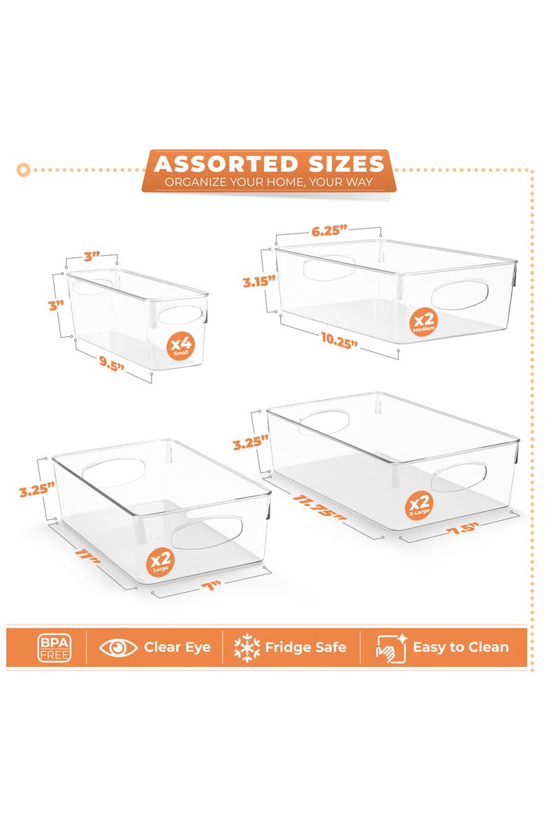 Set of 10 Assorted Clear Storage Bins, Alternate, color, CLEAR