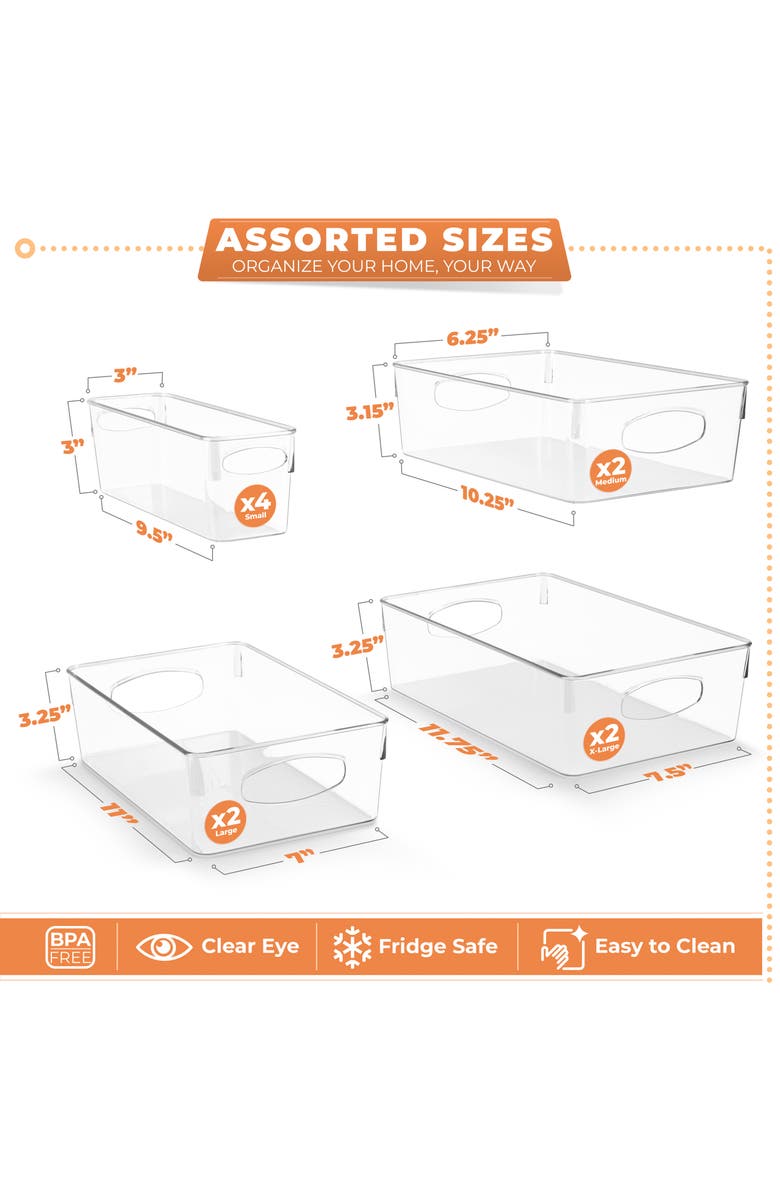 SORBUS Set of 10 Assorted Clear Storage Bins, Alternate, color, Clear