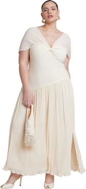 ELOQUII Twist Detail Pleated Chiffon Dress