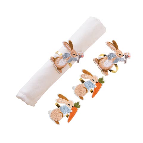 Easter Rabbit Holding Carrot Decorative Set of 4 Gold Napkin Rings