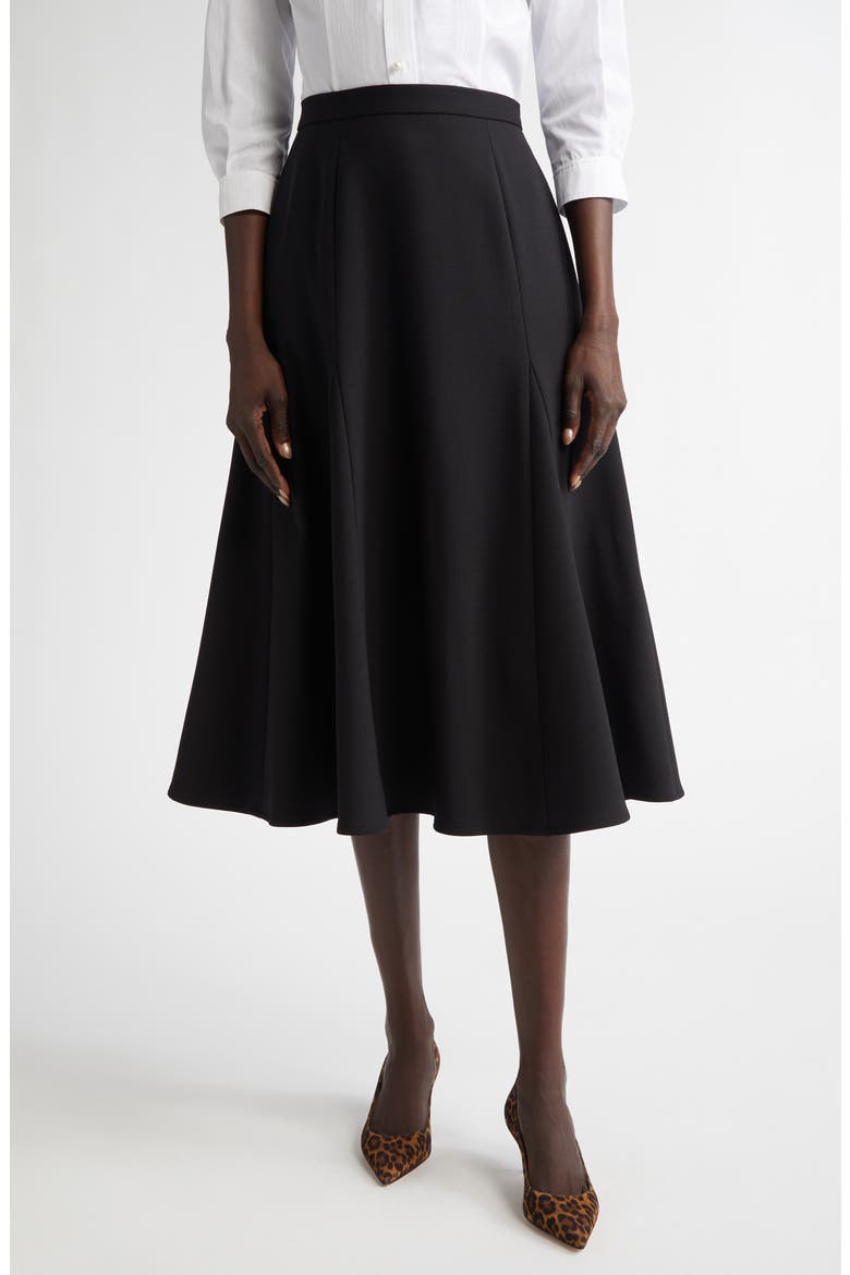 A-Line Stretch Virgin Wool Midi Skirt, Main, color, BLACK