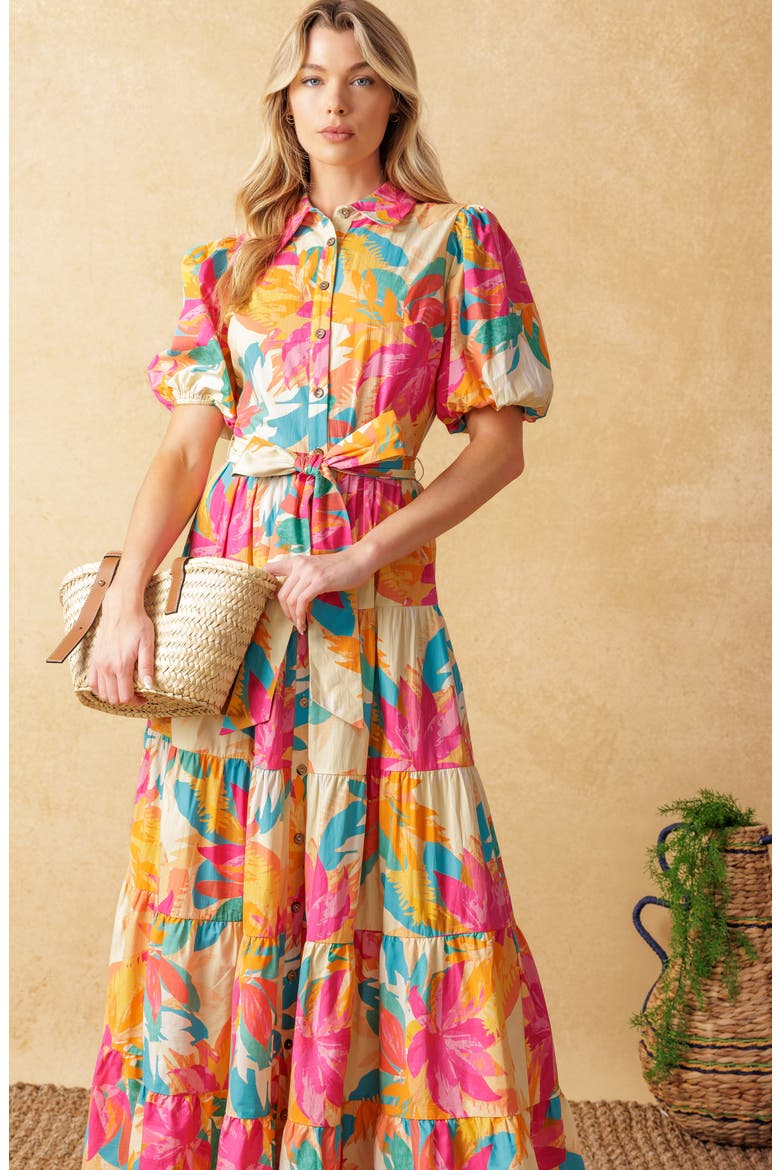 Floral Short Sleeve Maxi Shirtdress, Alternate, color, IVORY PINK