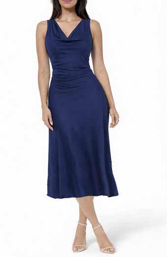 Crepe Satin Cowl Neck Midi Dress