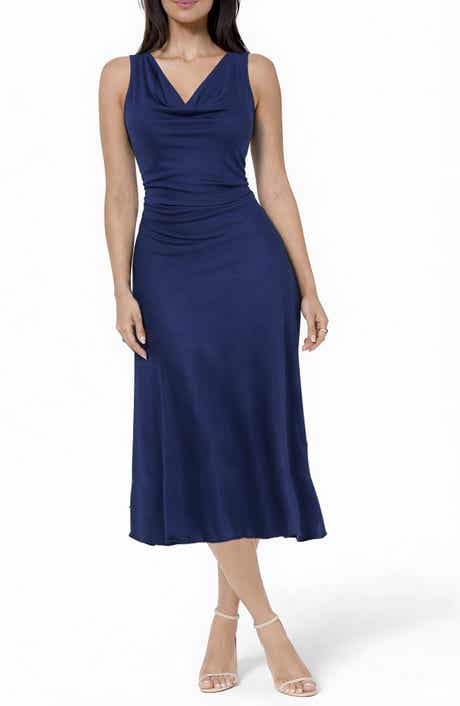 Crepe Satin Cowl Neck Midi Dress