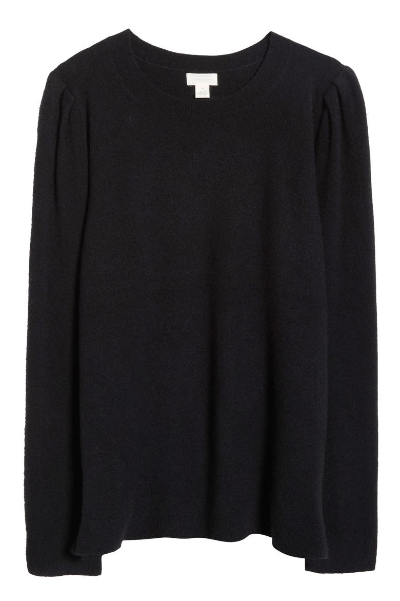 Pointelle Detail Crewneck Sweater, Alternate, color, BLACK