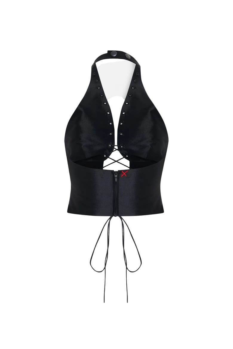 The Party Edit Crisscross Neck Lace Up Top, Alternate, color, BLACK