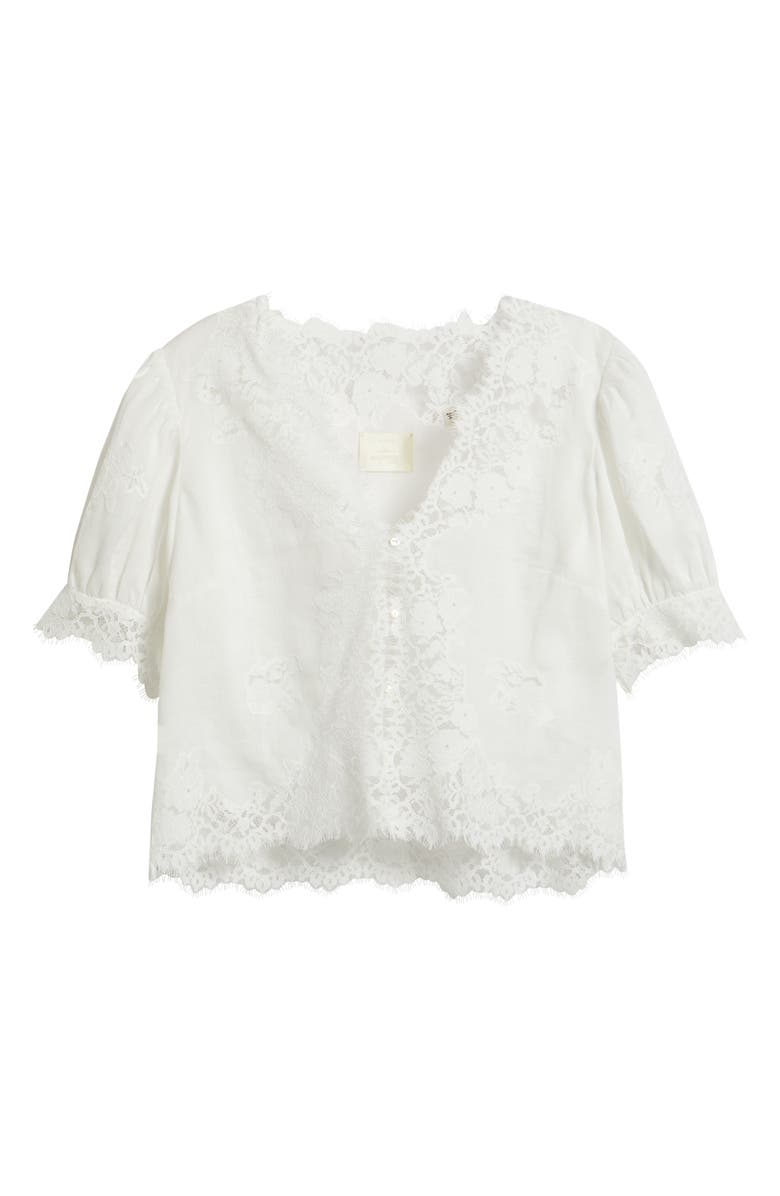 DÔEN Idella Lace Trim Ramie Top, Alternate, color, Salt