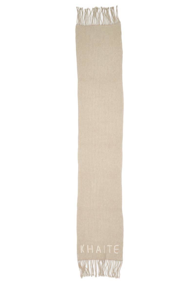 The Logo Fisherman Rib Cashmere Scarf, Main, color, OATMEAL / CREAM LOGO