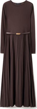 MANGO Pleated Belted Maxi Dress