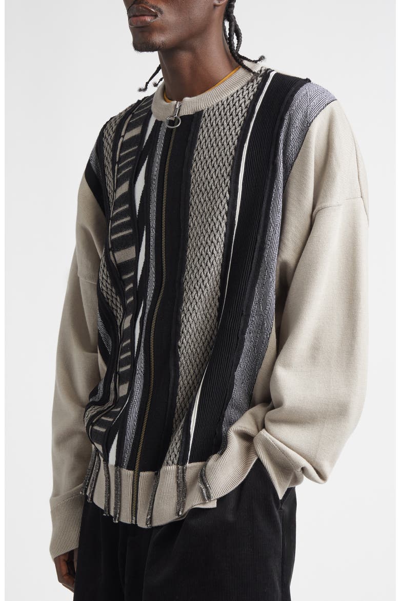 Multi Stripe Wool Zip Cardigan, Alternate, color, BEIBLK