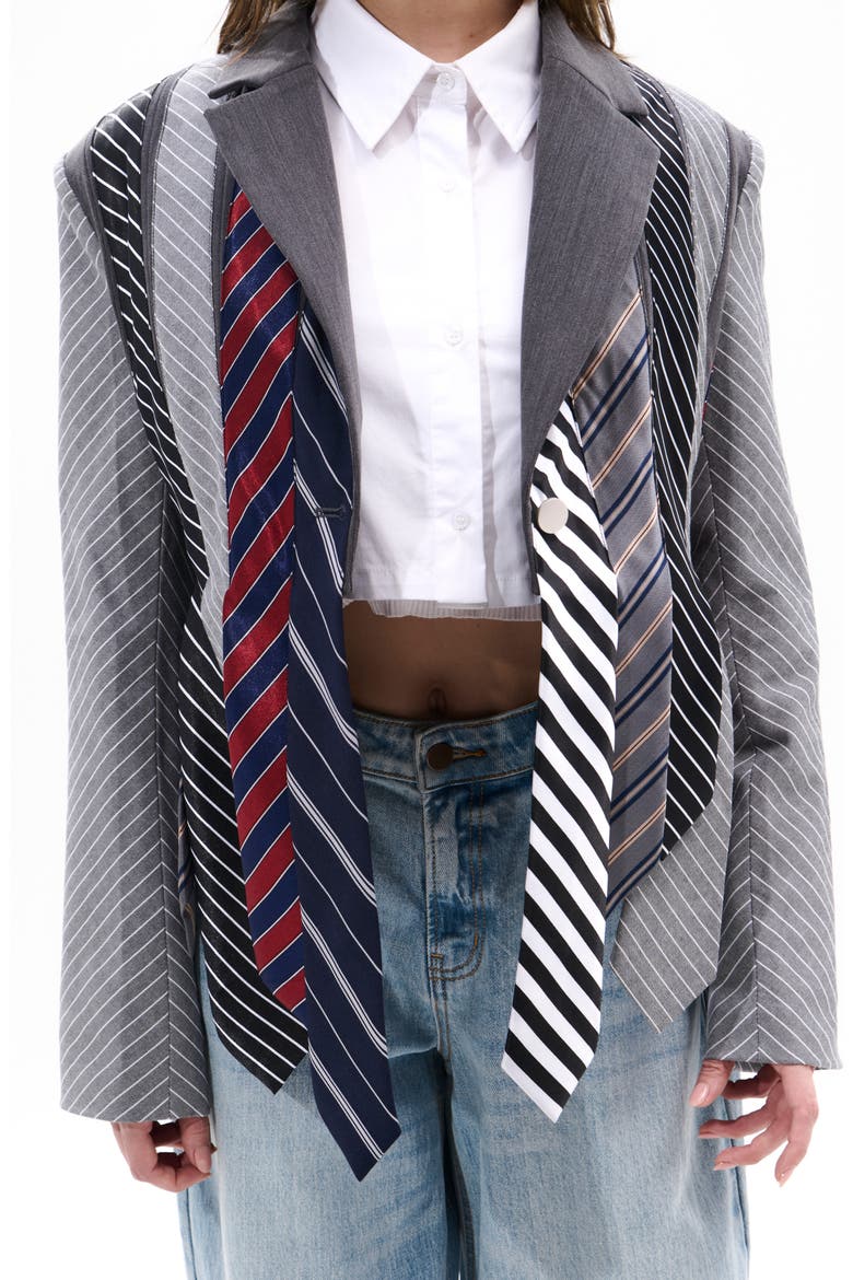 Satin Tie Blazer, Alternate, color, BLUE MULTI
