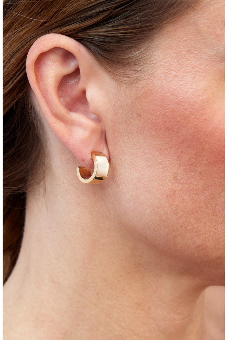 Mother of Pearl Hoop Earrings, Alternate, color, YELLOW GOLD