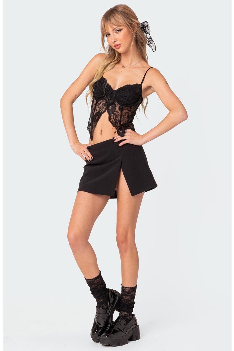 Sav Split Front Lace Camisole, Alternate, color, BLACK