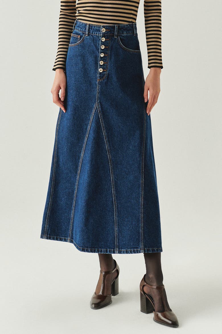 Araya Denim Maxi Skirt, Alternate, color, INDIGO