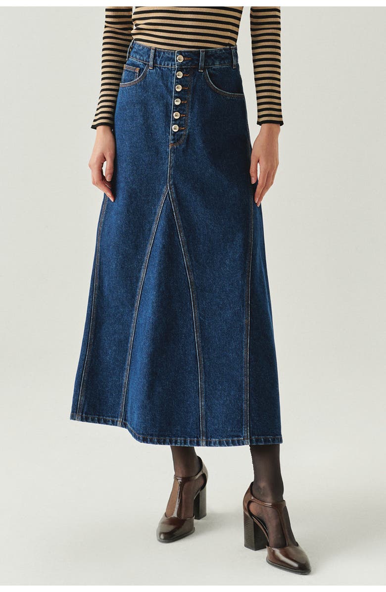 Exquise Araya Denim Maxi Skirt, Alternate, color, Indigo