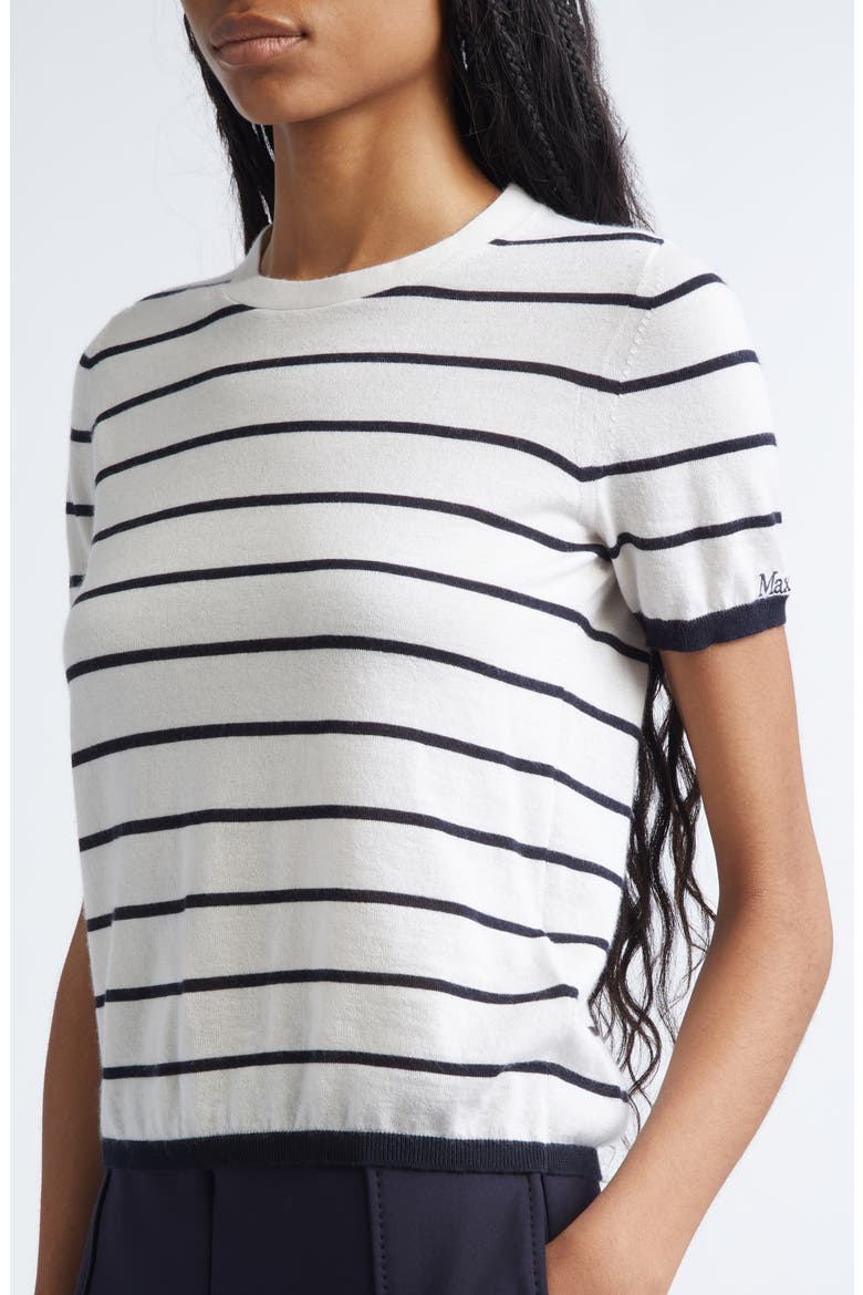 Pavetta Stripe Short Sleeve Cashmere & Silk Sweater, Alternate, color, IVORY