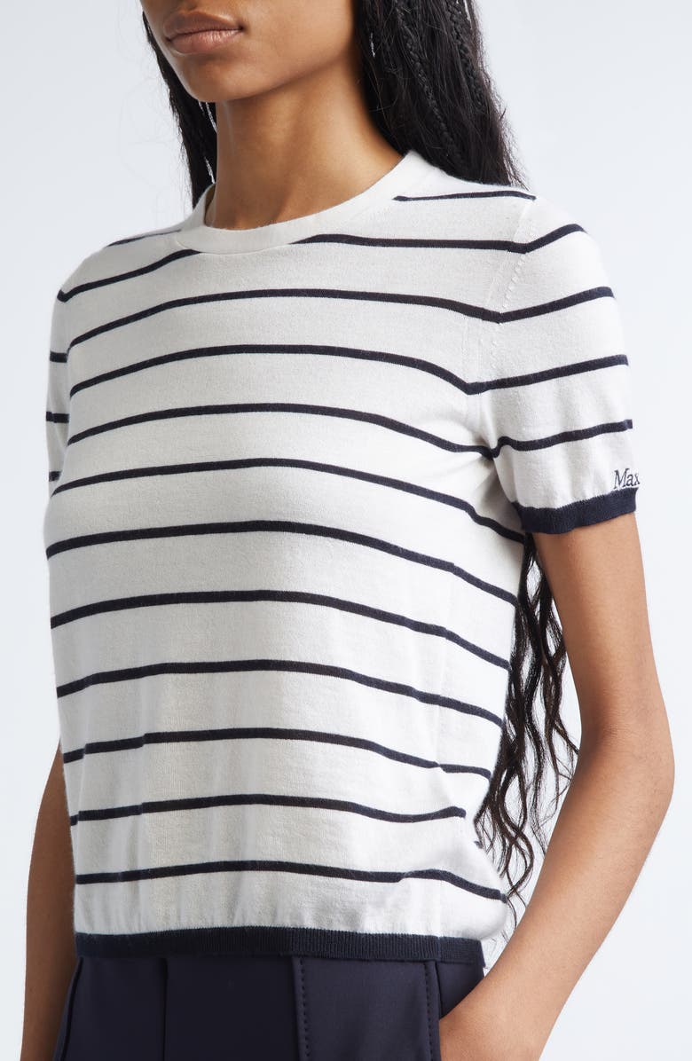 Max Mara Pavetta Stripe Short Sleeve Cashmere & Silk Sweater, Alternate, color, Ivory