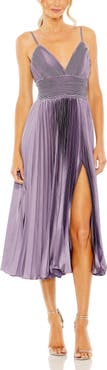 Mac Duggal Ruched Bodice Pleated Dress with Slim Straps