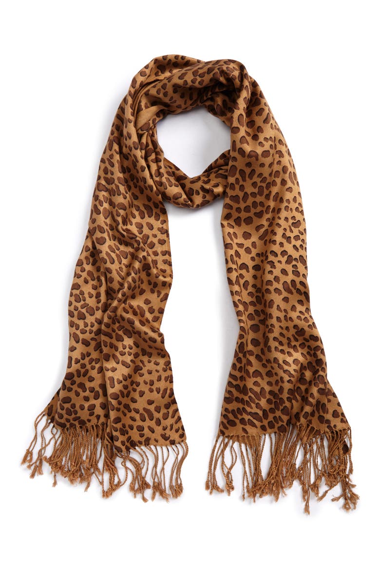 Leopard Print Scarf, Main, color, CAMEL