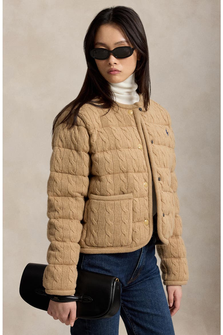 Padded Cable Stitch Wool & Cashmere Puffer Jacket, Alternate, color, COLLECTION CAMEL MELANGE