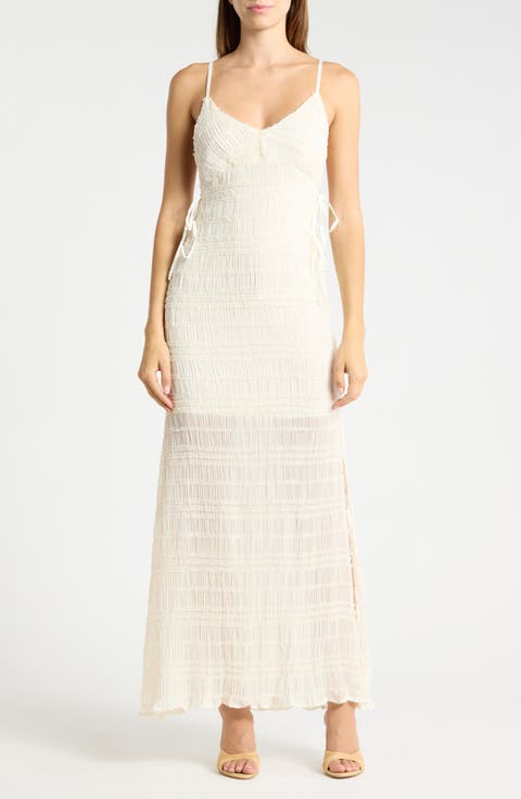 Side Tie Ruched Gauze Maxi Dress