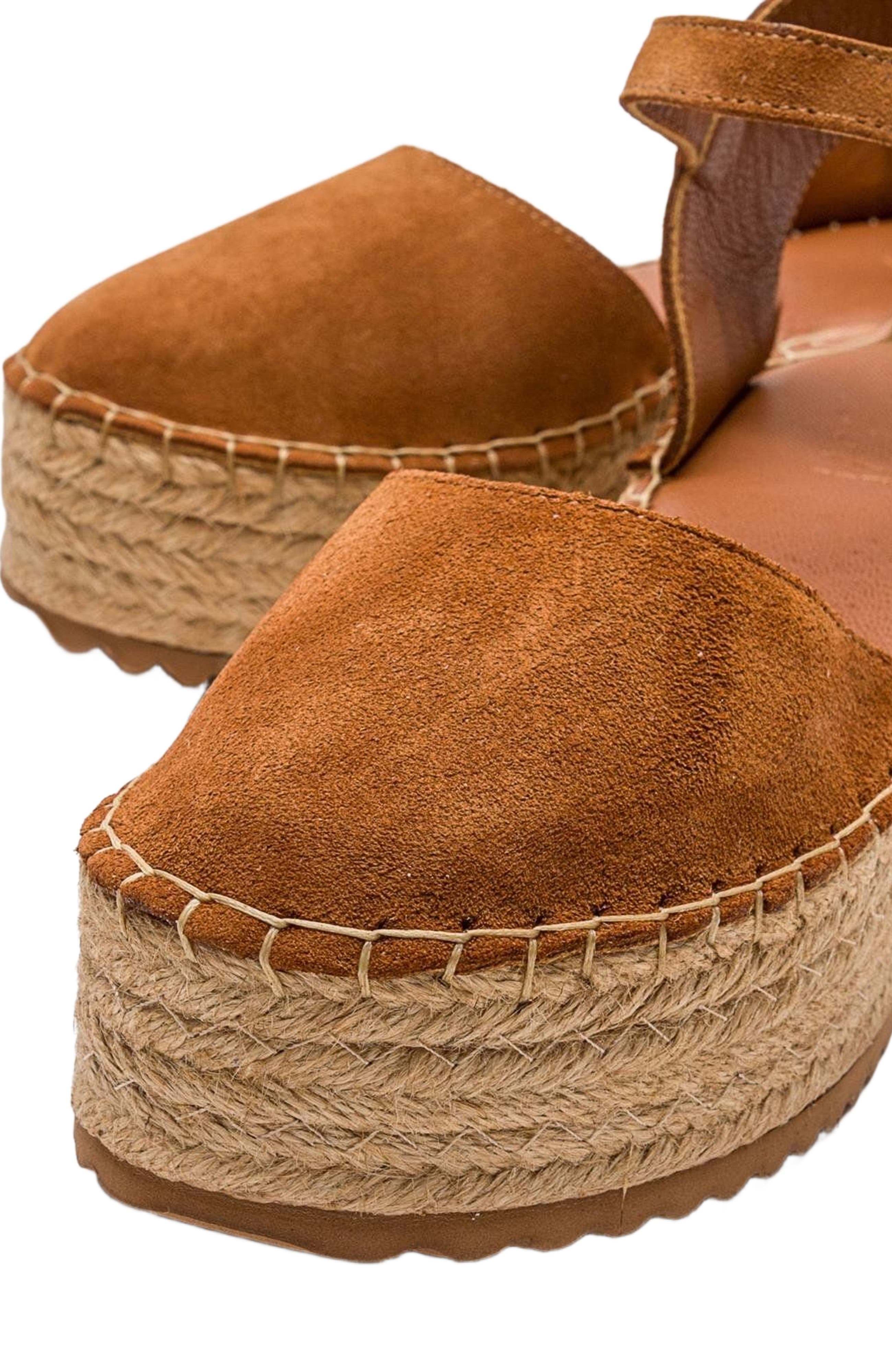 Viba Leather Espadrille Platform Wedge Sandals, Alternate, color, Cognac Suede Leather
