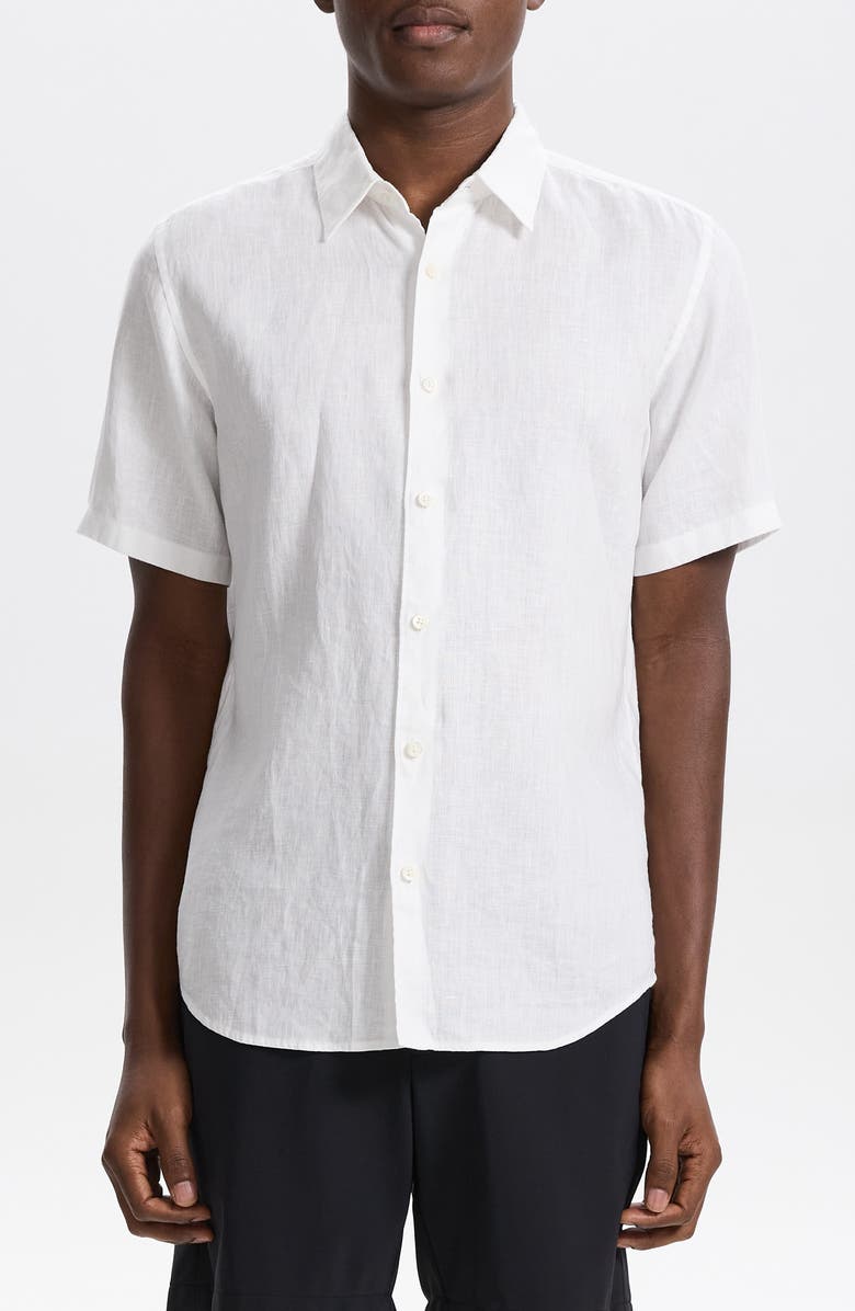 Theory Irving Solid Short Sleeve Linen Button-Up Shirt, Main, color,