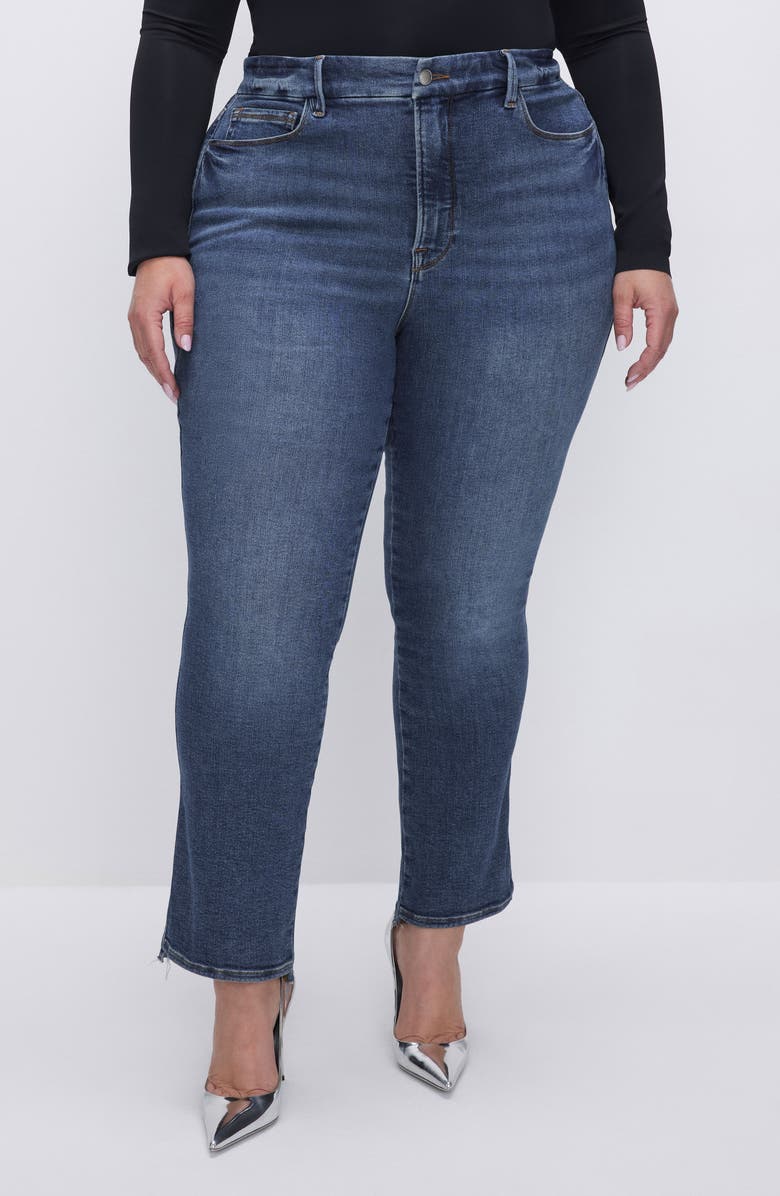 Good American Good Curve Step Hem Straight Leg Jeans, Alternate, color, Indigo522