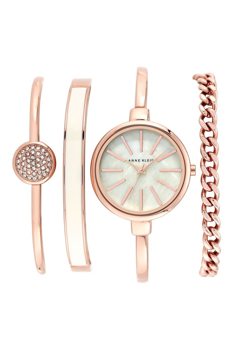 Round Watch & Bangle Set, 32mm, Main, color, ROSE GOLD/ IVORY