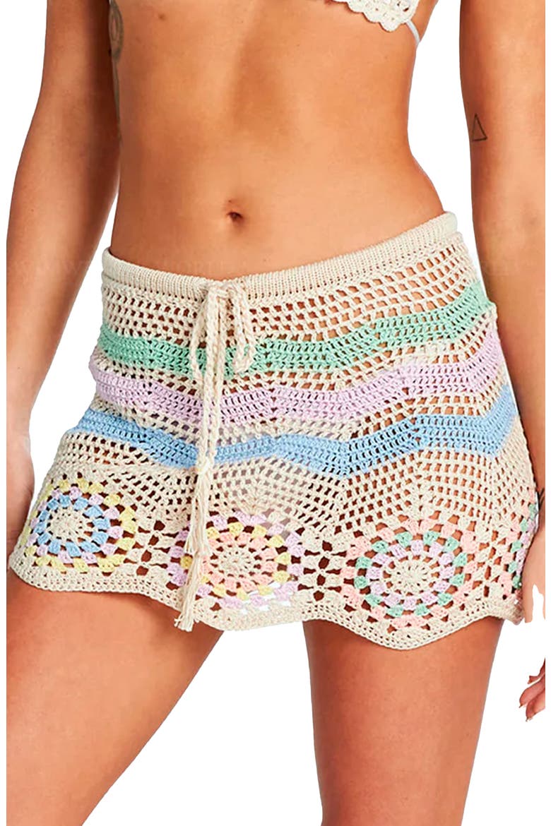 Vivi Crochet Cover-Up Miniskirt, Alternate, color, NATURAL MULTI