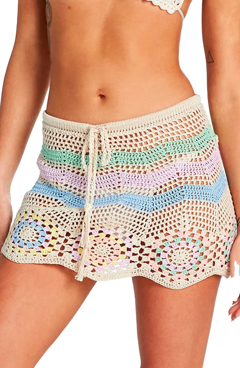 Capittana Vivi Crochet Cover-Up Miniskirt, Alternate, color, Natural Multi