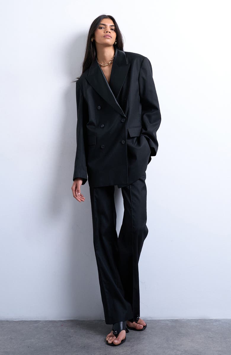 Topshop Double Breasted Tuxedo Blazer, Alternate, color, Black