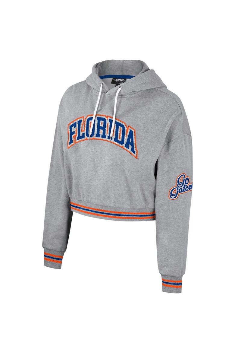 Women's The Wild Collective Heather Gray Florida Gators Cropped Shimmer Pullover Hoodie, Alternate, color, Heather Gray