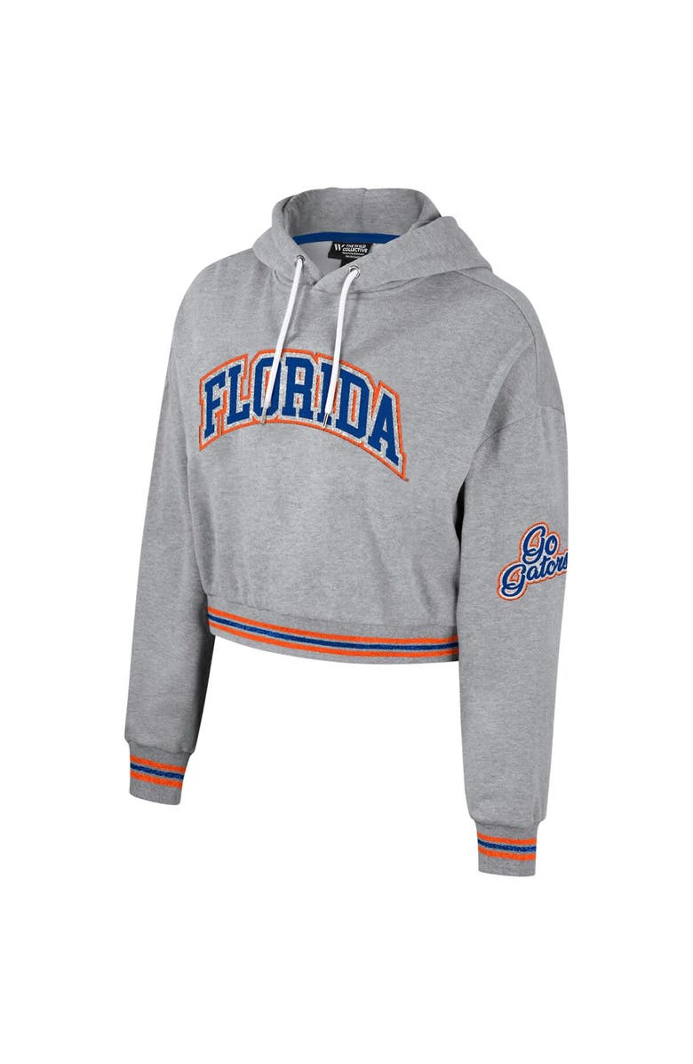 THE WILD COLLECTIVE Women's The Wild Collective Heather Gray Florida Gators Cropped Shimmer Pullover Hoodie, Alternate, color, Heather Gray
