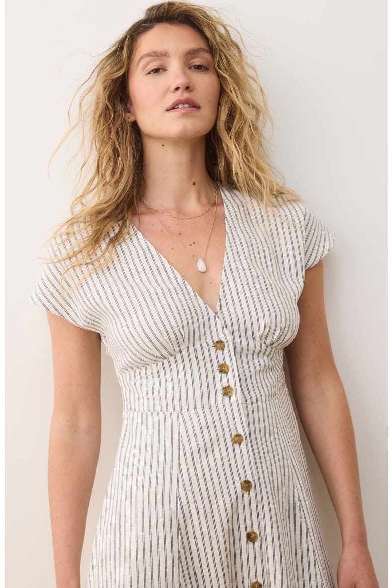 Camila Stripe Button Front Hemp Blend Minidress, Alternate, color, CREAM/ NAVY STRIPE