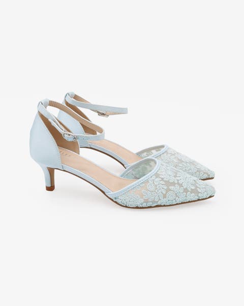 Claudia Crochet Lace pointed toe Wedding Kitten Low Heel
