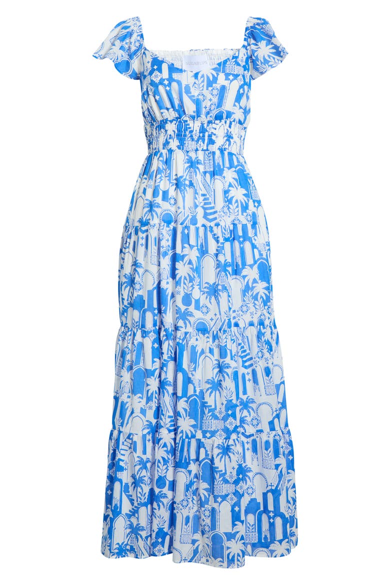 Nala Tiered Smocked Maxi Sundress, Alternate, color, WHITE-BLUE