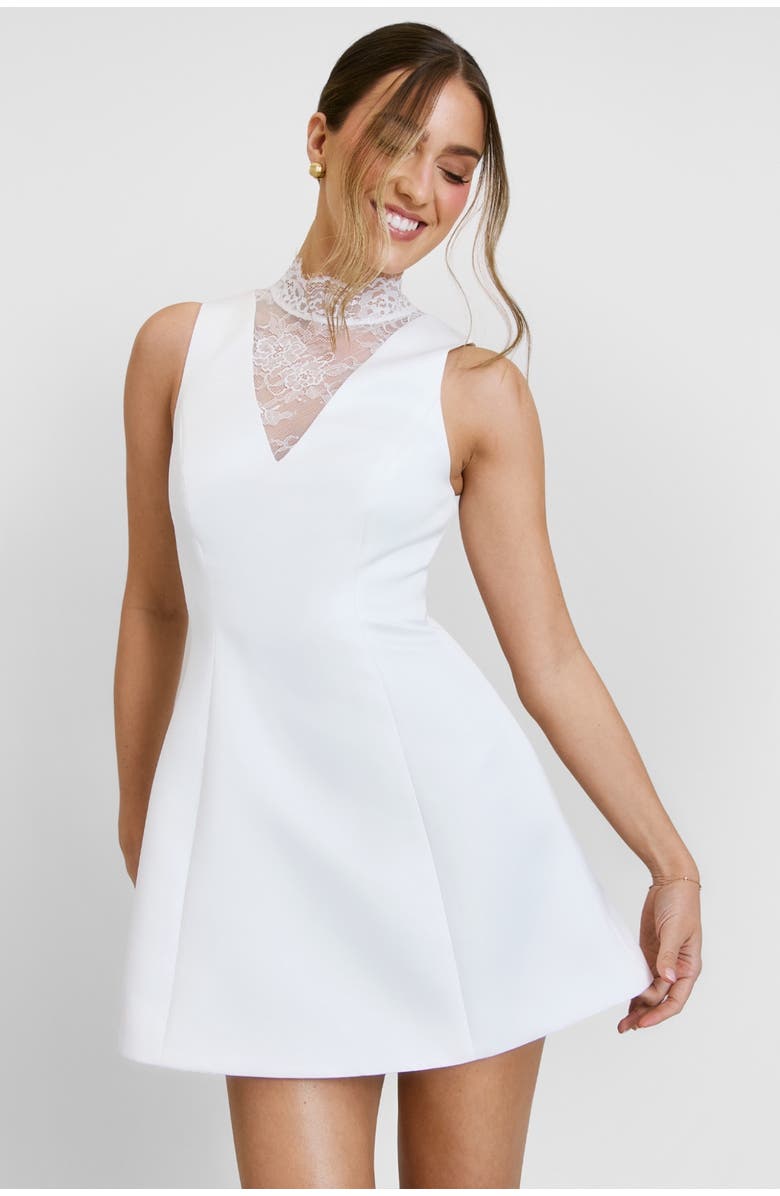 Six Stories Lace High Neck A-line Mini Dress, Main, color, White