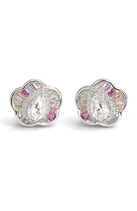 Floral Cubic Zirconia Stud Earrings