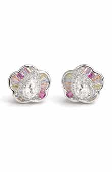 BEST SILVER Floral Cubic Zirconia Stud Earrings