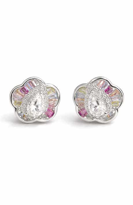 BEST SILVER Floral Cubic Zirconia Stud Earrings