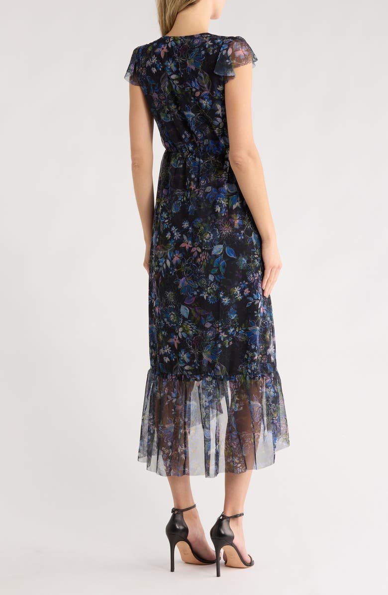 Lovestitch Floral Cap Sleeve Empire Waist High-Low Midi Dress, Alternate, color, Black/ Dusty Pink