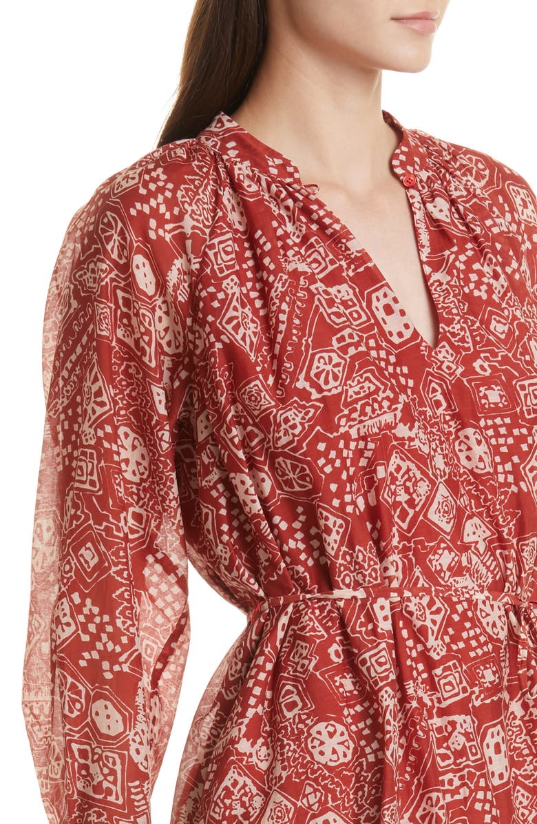 Rebecca Taylor Labyrinth Abstract Print Cotton & Silk Dress, Alternate, color, Labyrinth Print Red