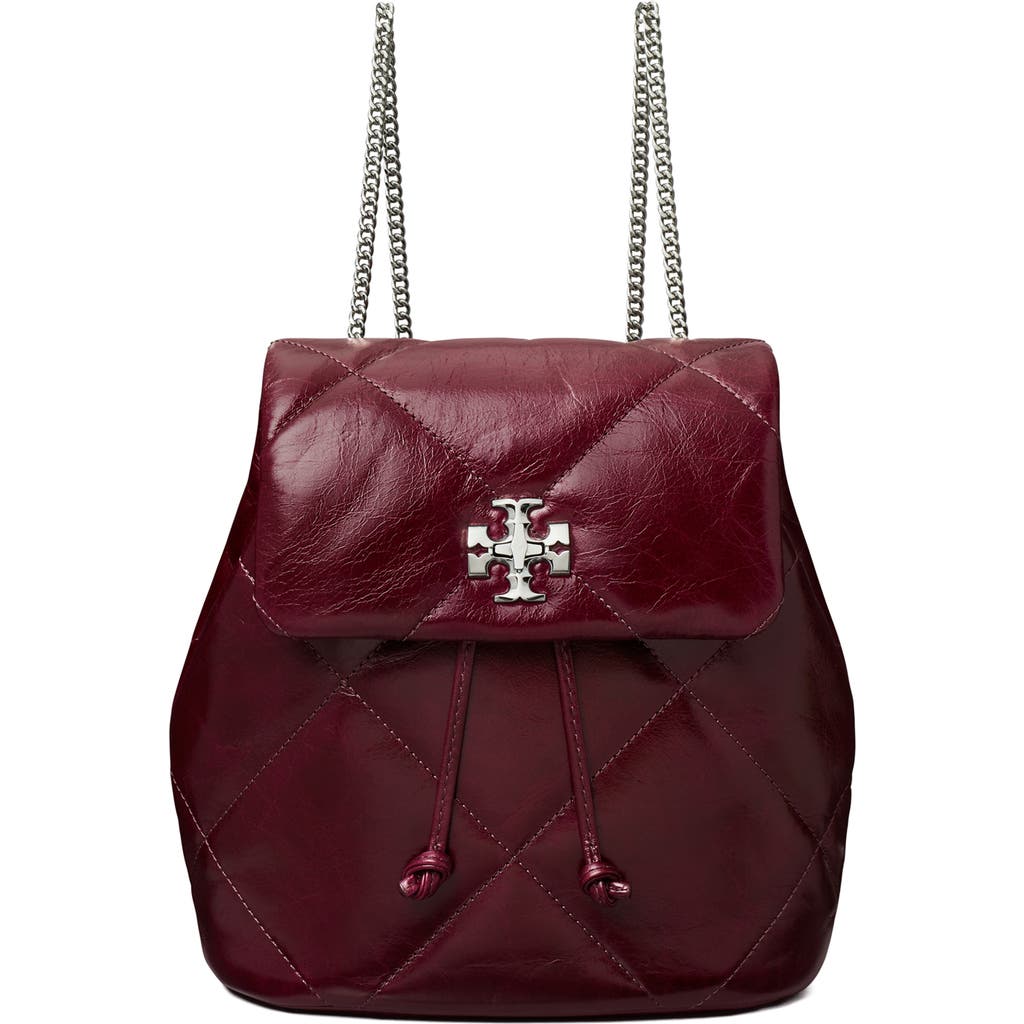 Tory Burch Kira Distressed Diamond Quilted Leather Backpack In Red